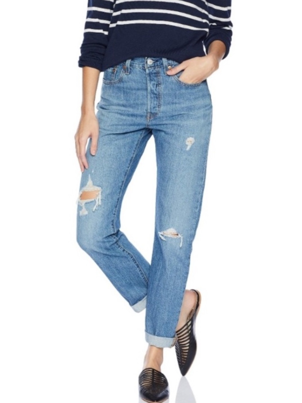 Levi's 501 Original High Rise Straight Distressed Button Fly Jeans Size W26 L30